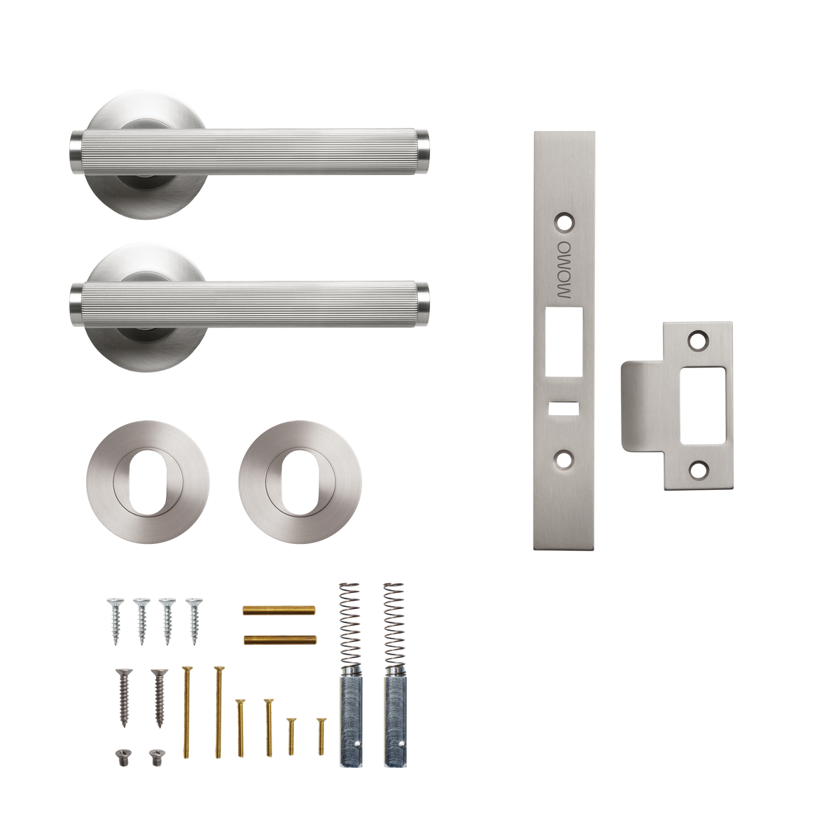 Momo Bellevue Lined Solid Brass Lever Entrance Set to Suit Dormakaba MS2600 and MS2900 Series locks in Dull Brushed Nickel