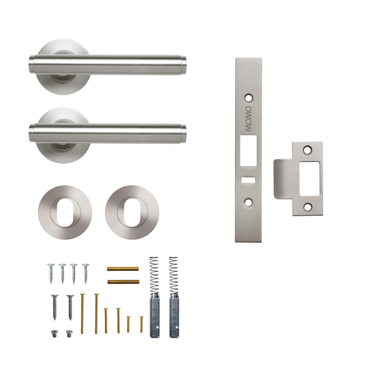 Momo Bellevue Plain Solid Brass Lever Entrance Set to Suit Dormakaba MS2600 and MS2900 Series locks in Dull Brushed Nickel