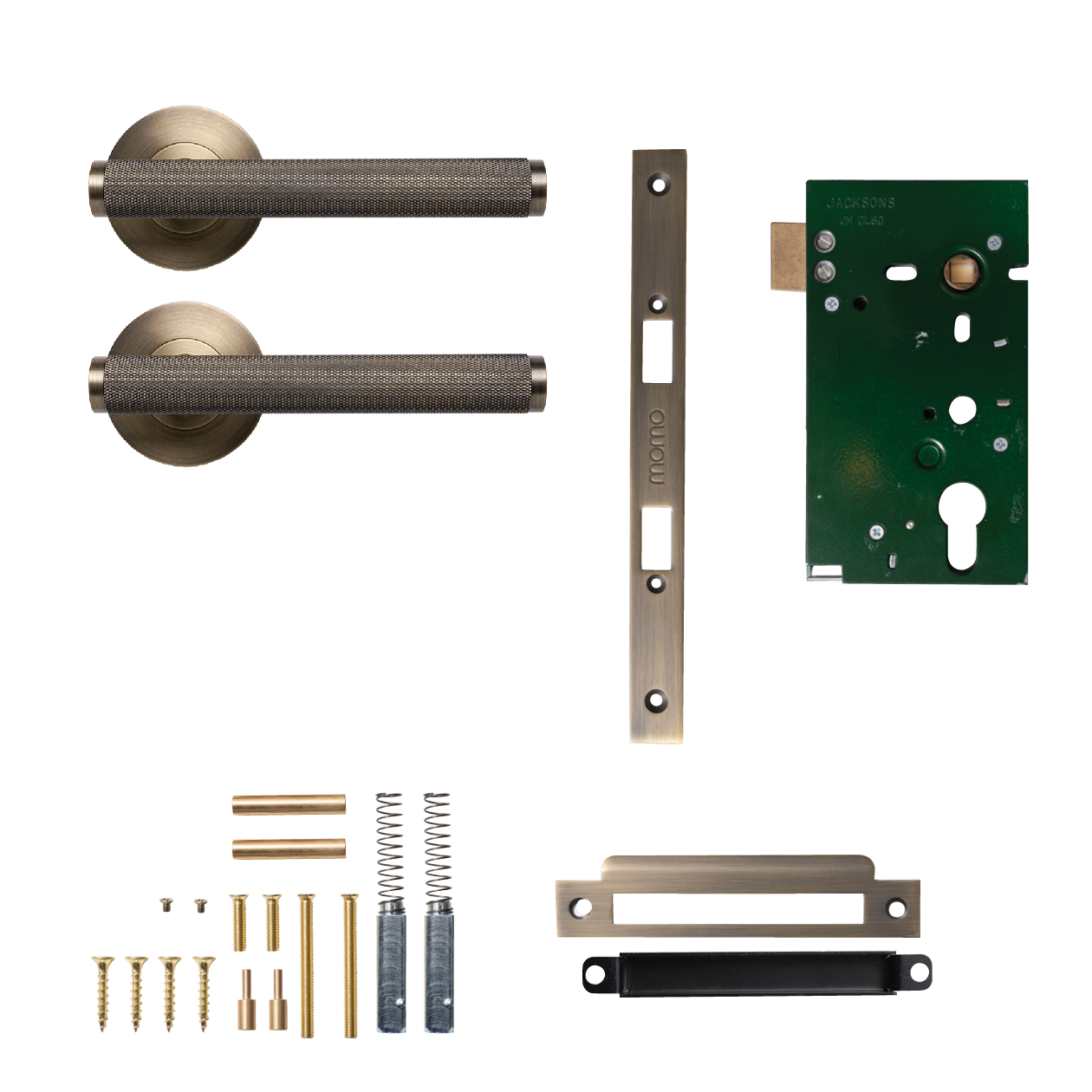 Momo Bellevue Solid Brass Knurled Mortice Lock Passage Lever Set In Dark Brushed Brass