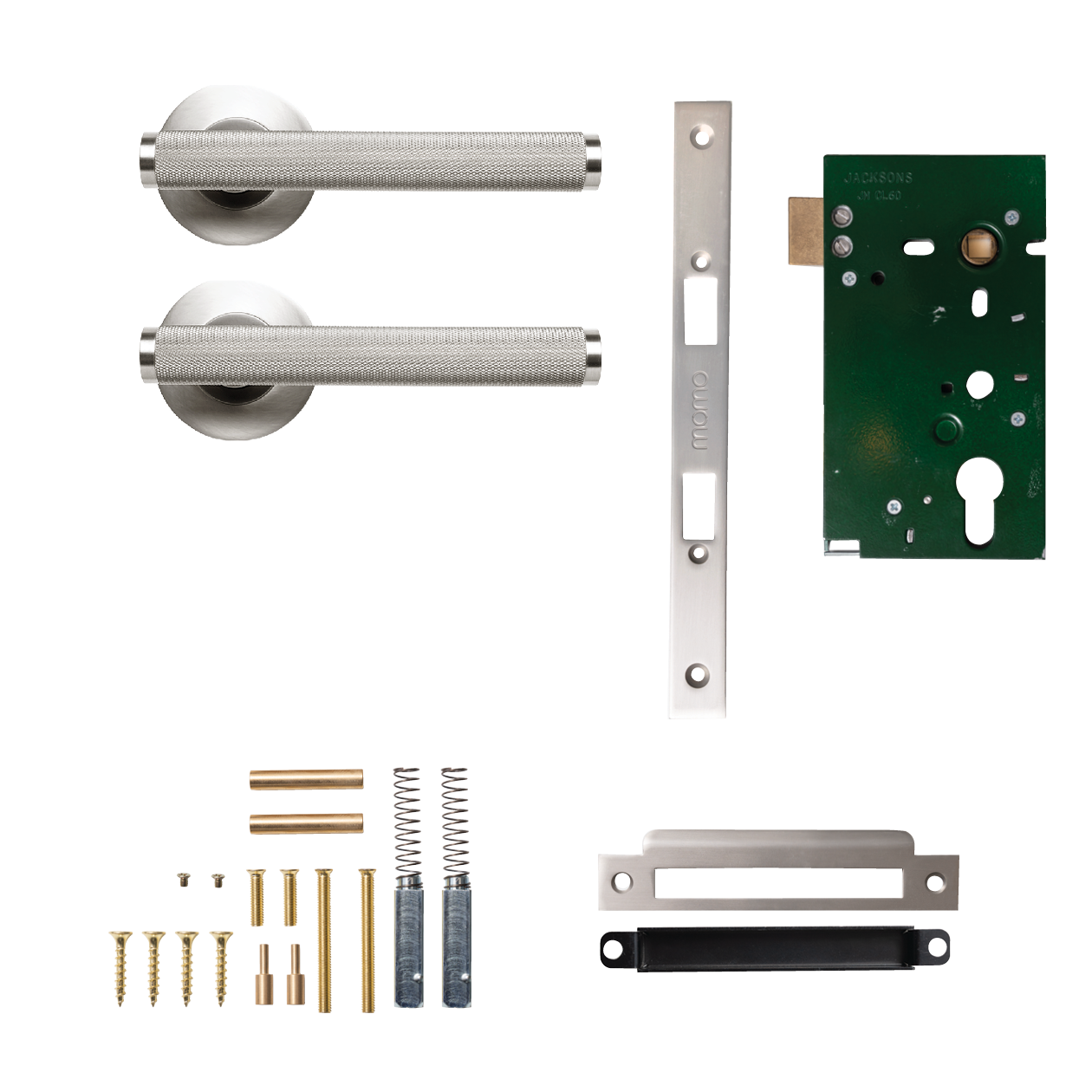 Momo Bellevue Solid Brass Knurled Mortice Lock Passage Lever Set In Dull Brushed Nickel