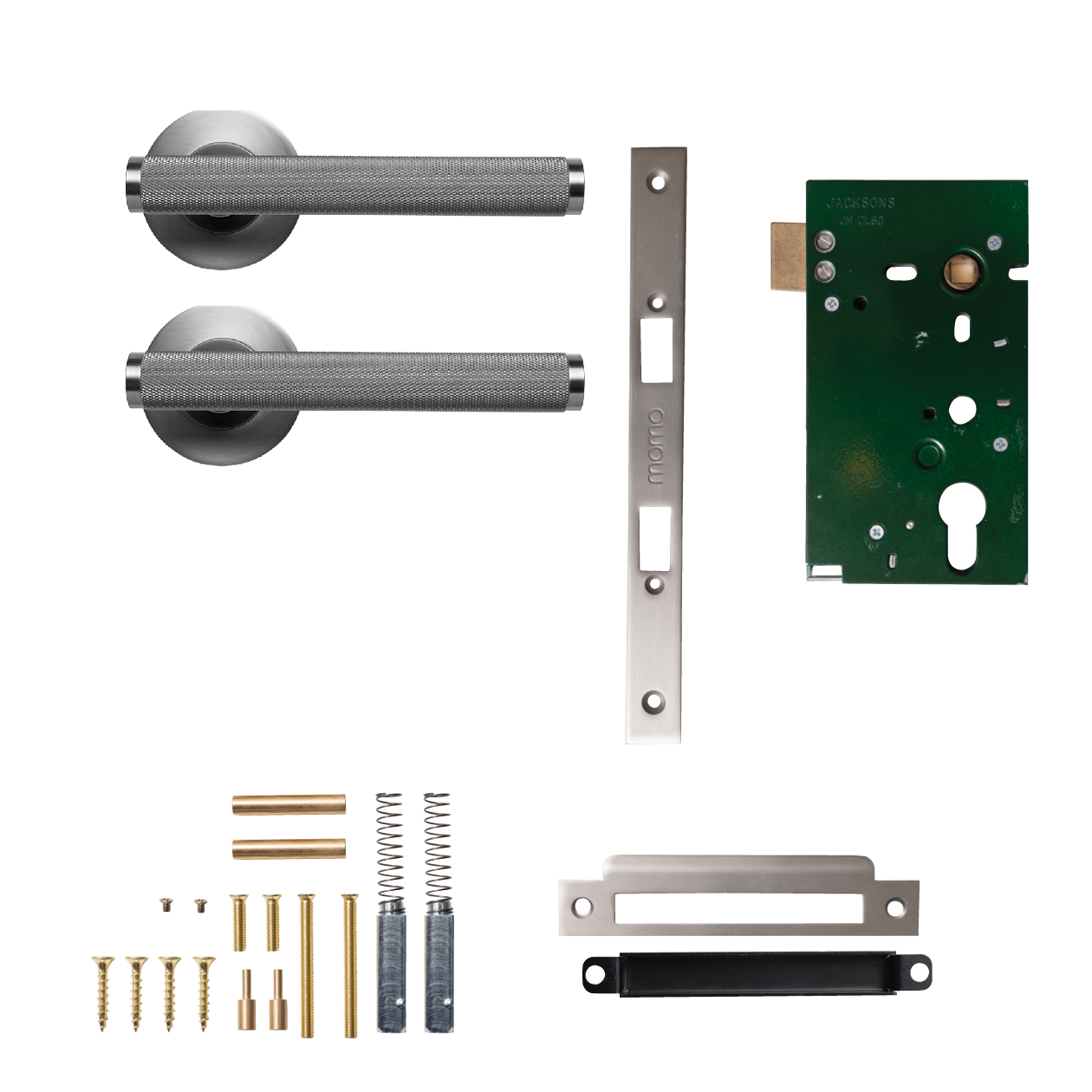 Momo Bellevue Solid Brass Knurled Mortice Lock Passage Lever Set In Dull Brushed Nickel