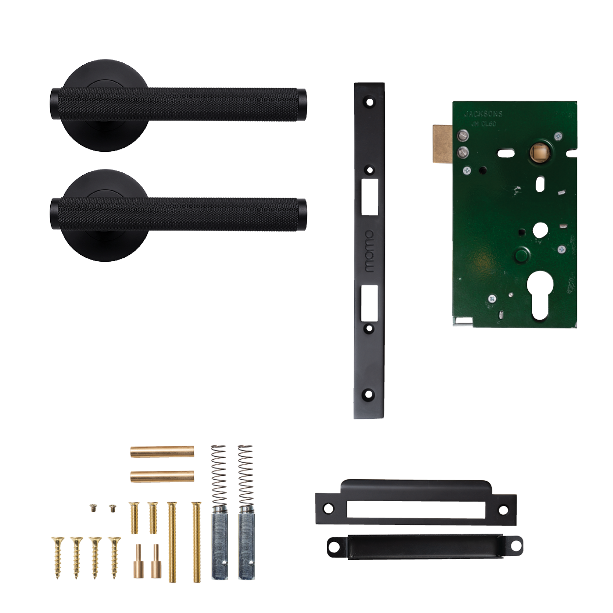 Momo Bellevue Solid Brass Knurled Mortice Lock Passage Lever Set In Matt Black