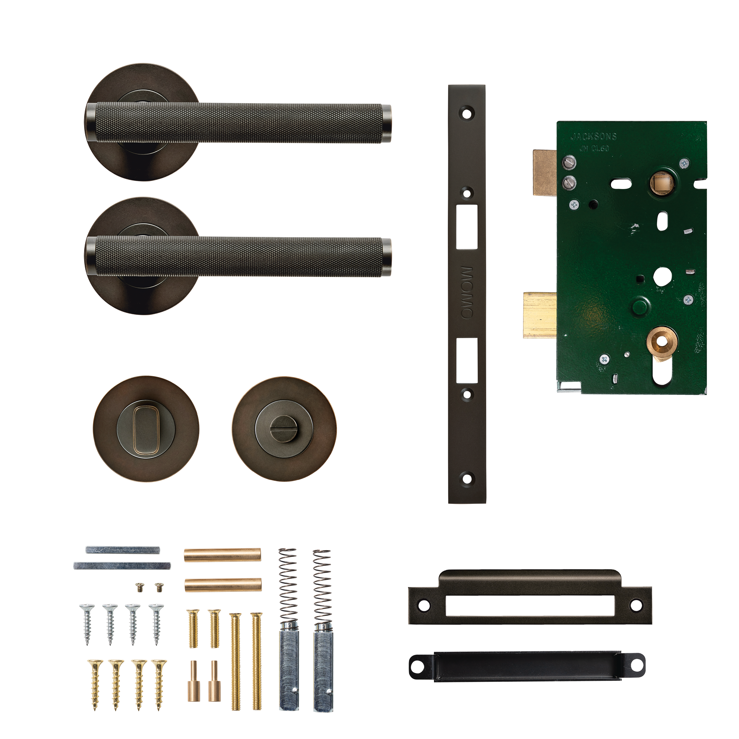 Momo Bellevue Solid Brass Knurled Mortice Lock Privacy Lever Set In Dark Bronze
