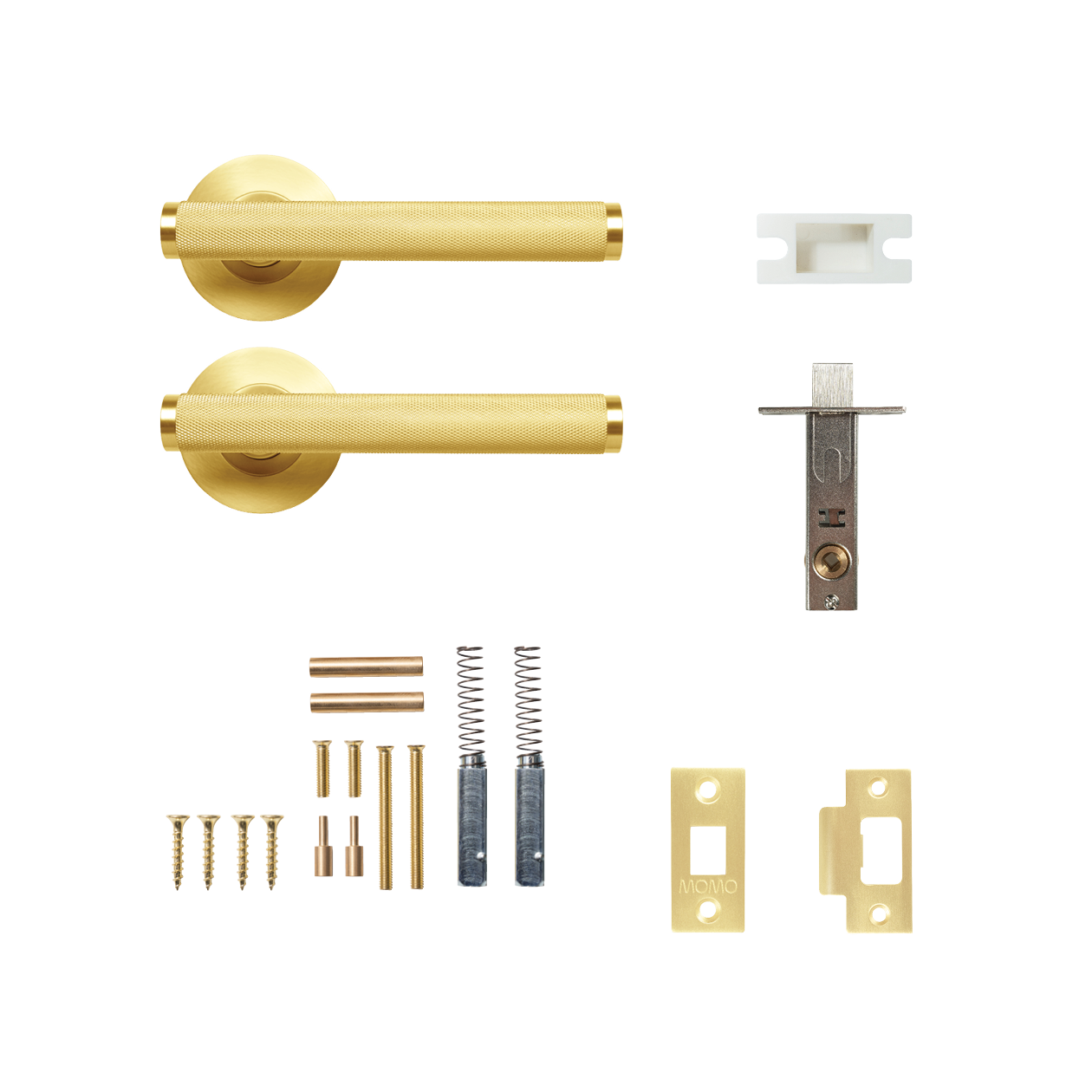 Momo Bellevue Solid Brass Knurled Tubular Latch Passage Lever Set In Brushed Satin Brass