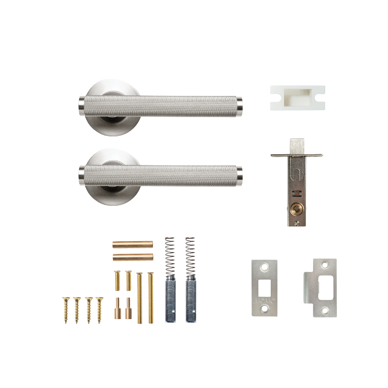 Momo Bellevue Solid Brass Knurled Tubular Latch Passage Lever Set In Dull Brushed Nickel