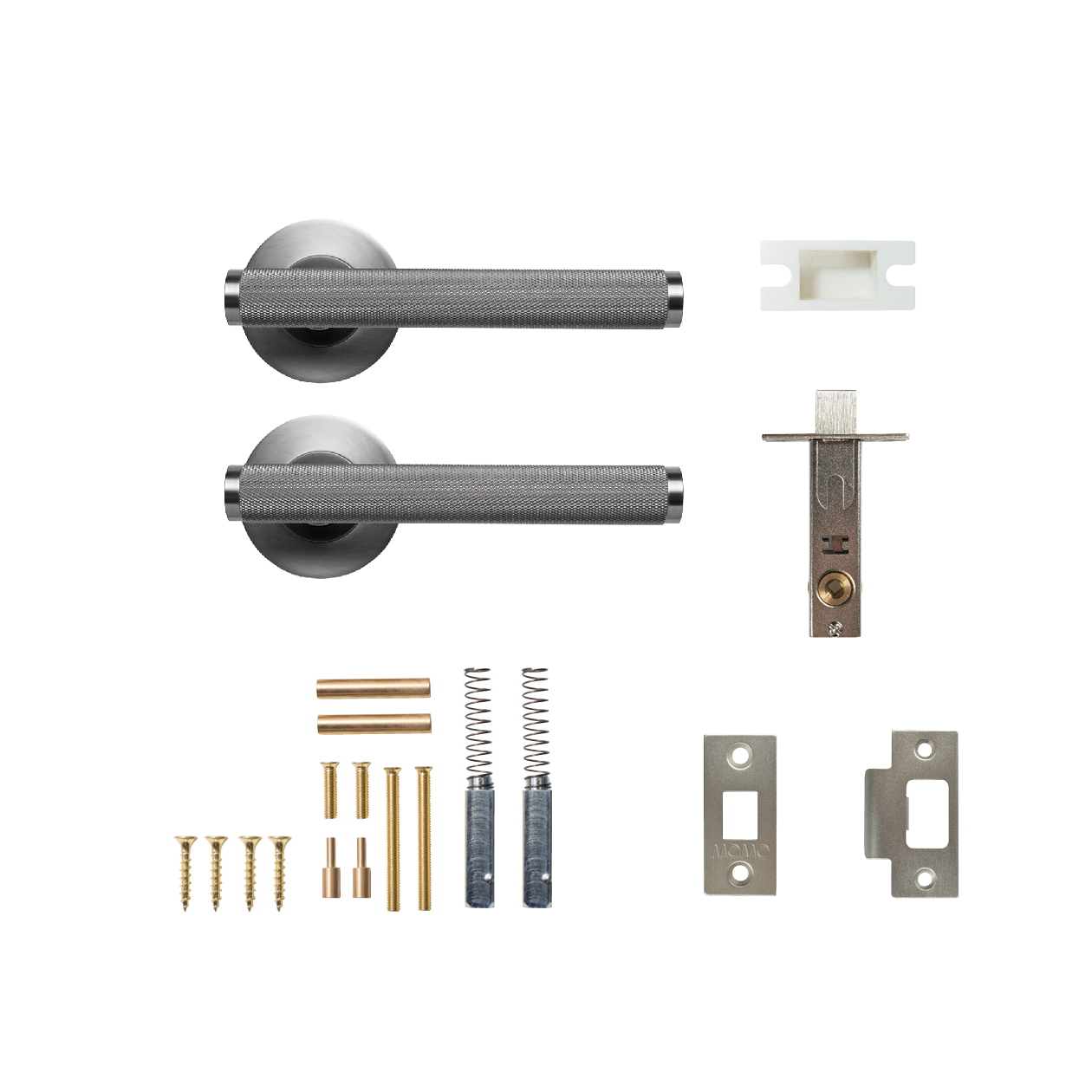 Momo Bellevue Solid Brass Knurled Tubular Latch Passage Lever Set In Dull Brushed Nickel