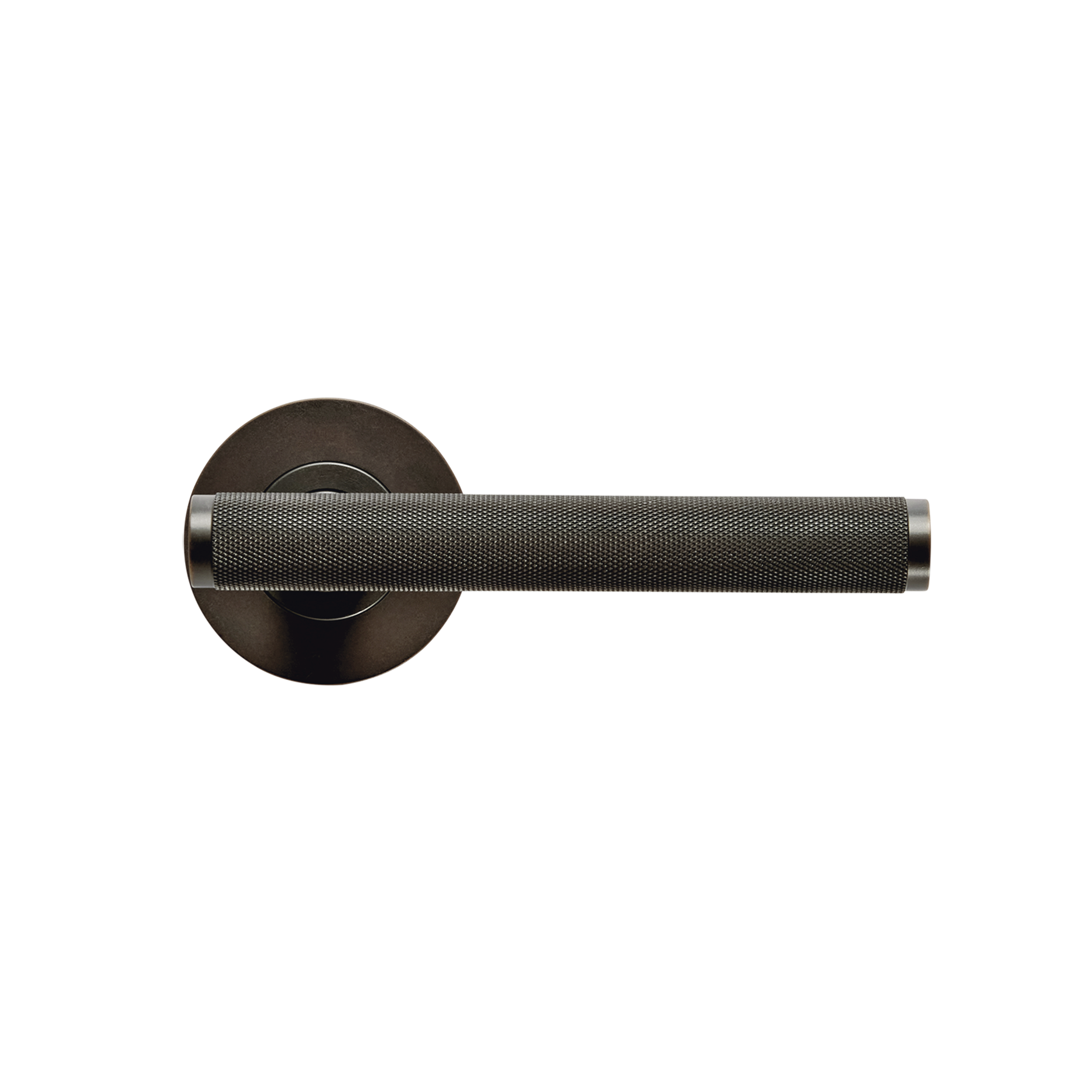Momo Bellevue Solid Brass Knurled Tubular Latch Privacy Lever Set In Dark Bronze (1)