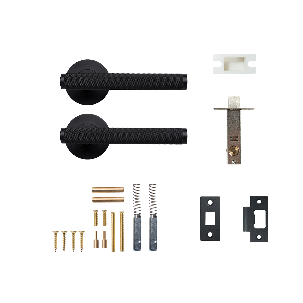 Momo Bellevue Solid Brass Knurled Tubular Latch Passage Lever Set In Matt Black