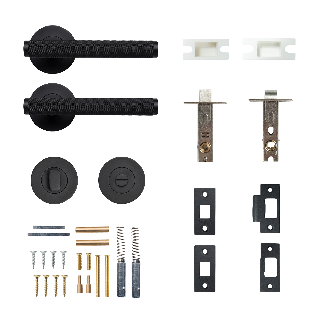 Momo Bellevue Solid Brass Knurled Tubular Latch Privacy Lever Set In Matt Black