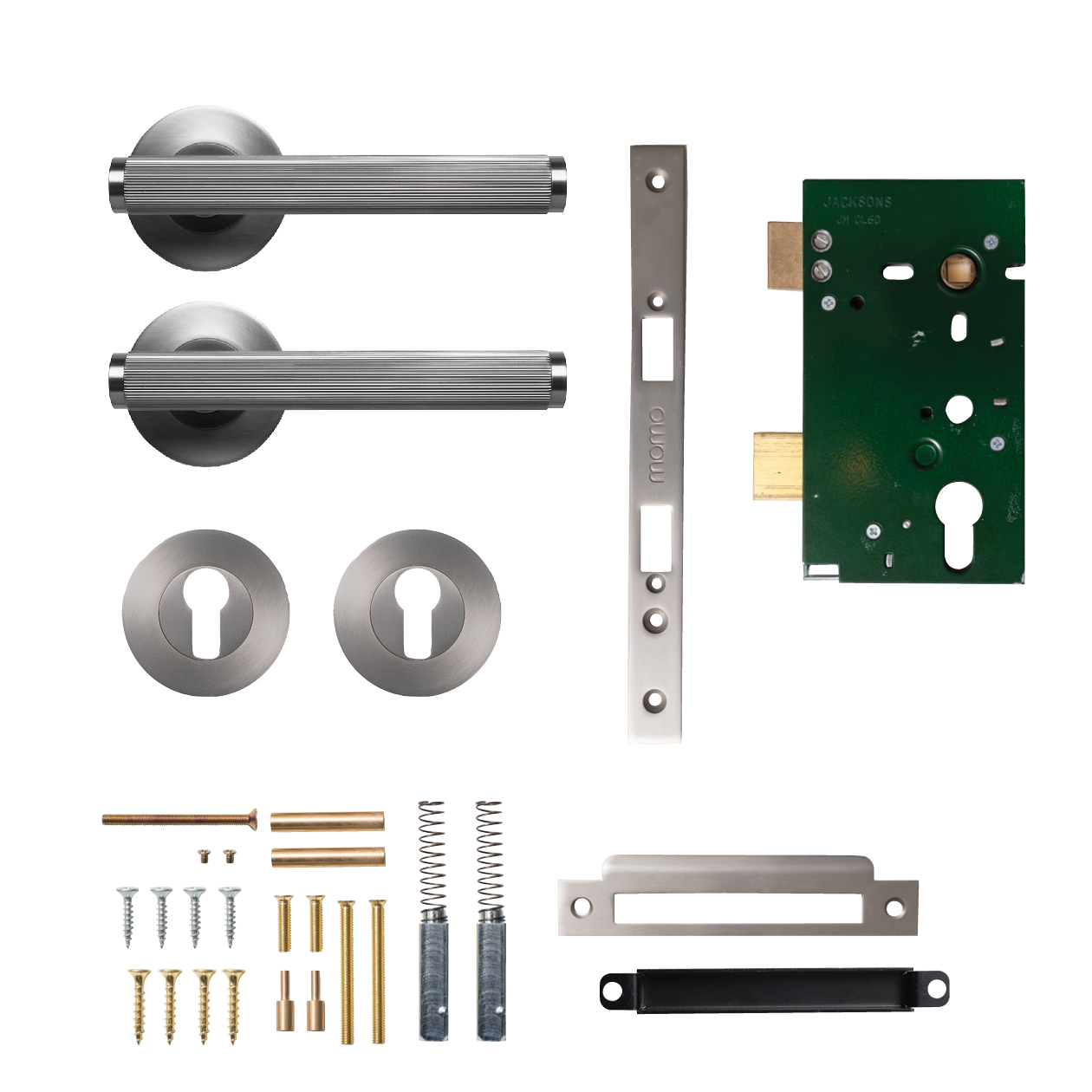 Momo Bellevue Solid Brass Lined Lever Entrance Set In Dull Brushed Nickel