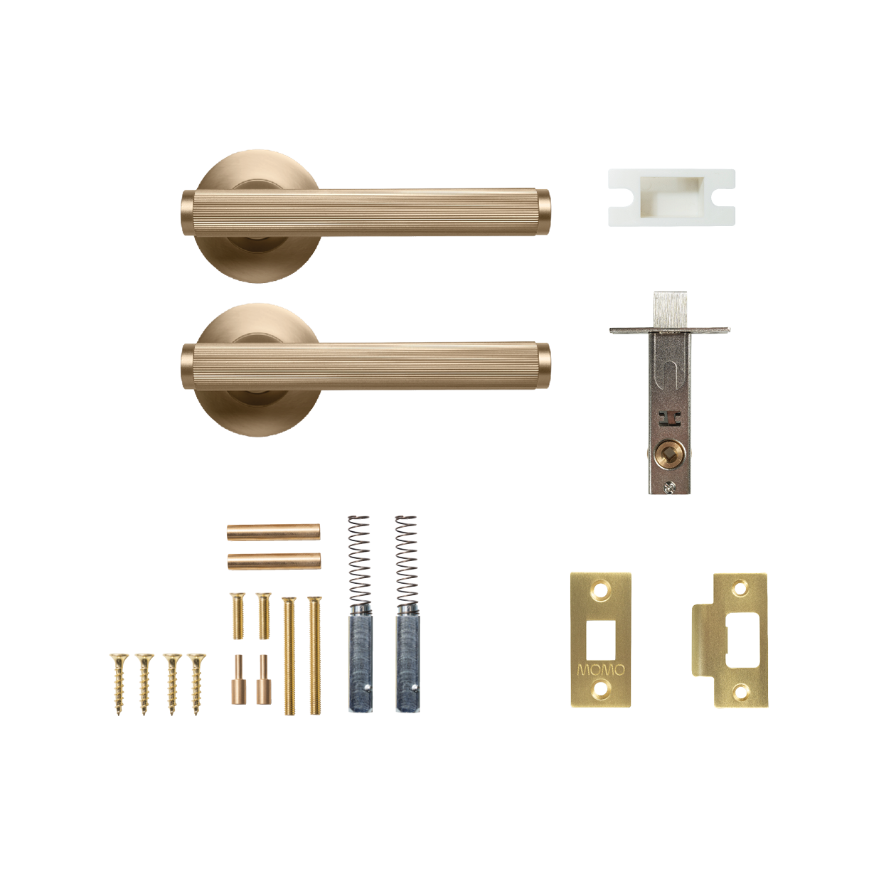 Momo Bellevue Solid Brass Lined Tubular Latch Passage Lever Set In Brushed Satin Brass