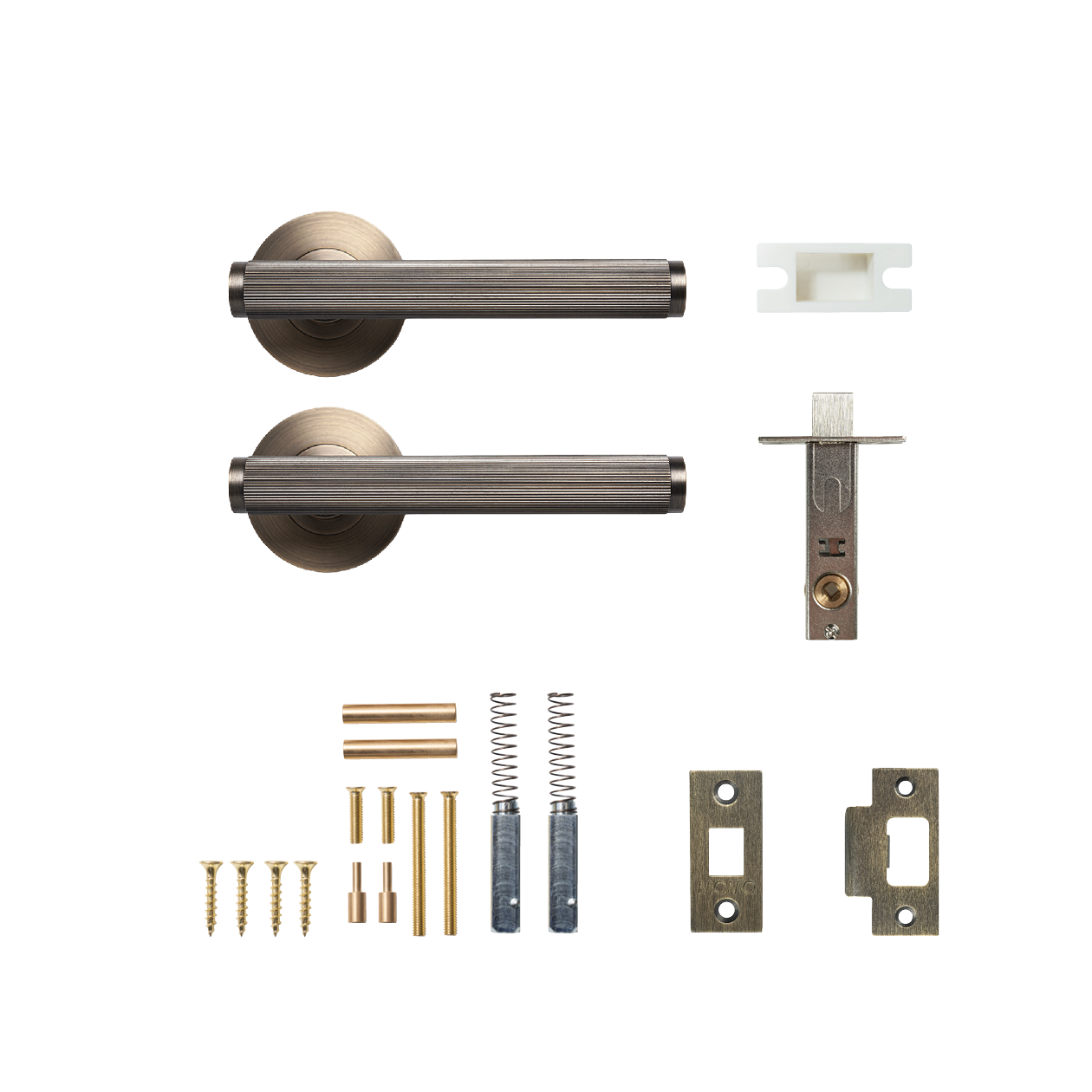 Momo Bellevue Solid Brass Lined Tubular Latch Passage Lever Set In Dark Brushed Brass