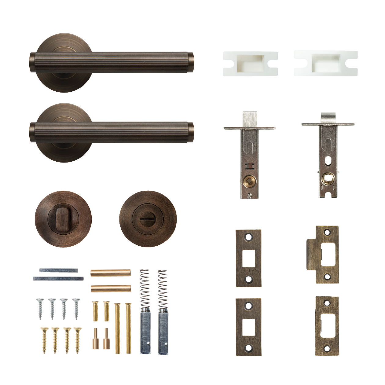 Momo Bellevue Solid Brass Lined Tubular Latch Privacy Lever Set In Bronze