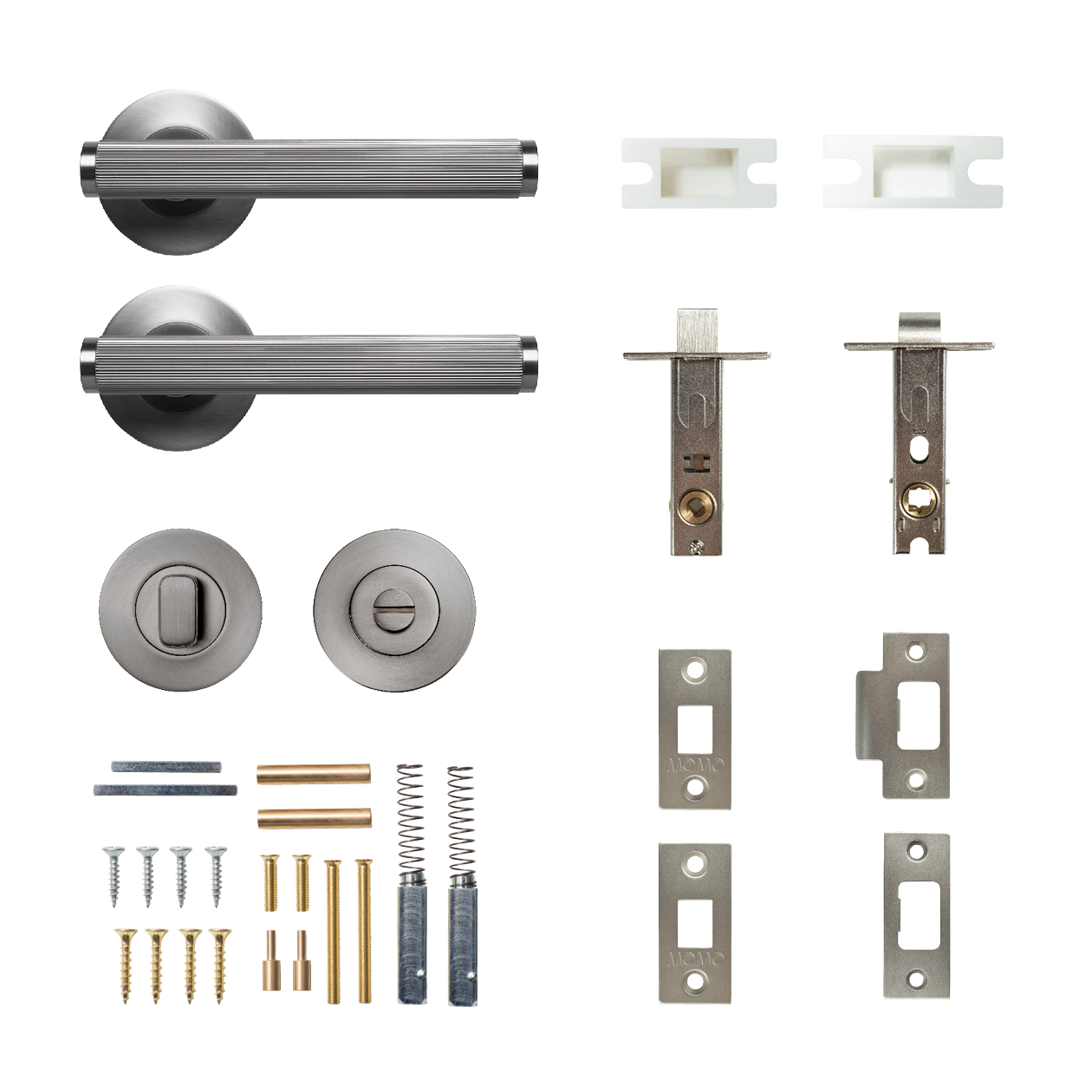 Momo Bellevue Solid Brass Lined Tubular Latch Privacy Lever Set In Dull Brushed Nickel