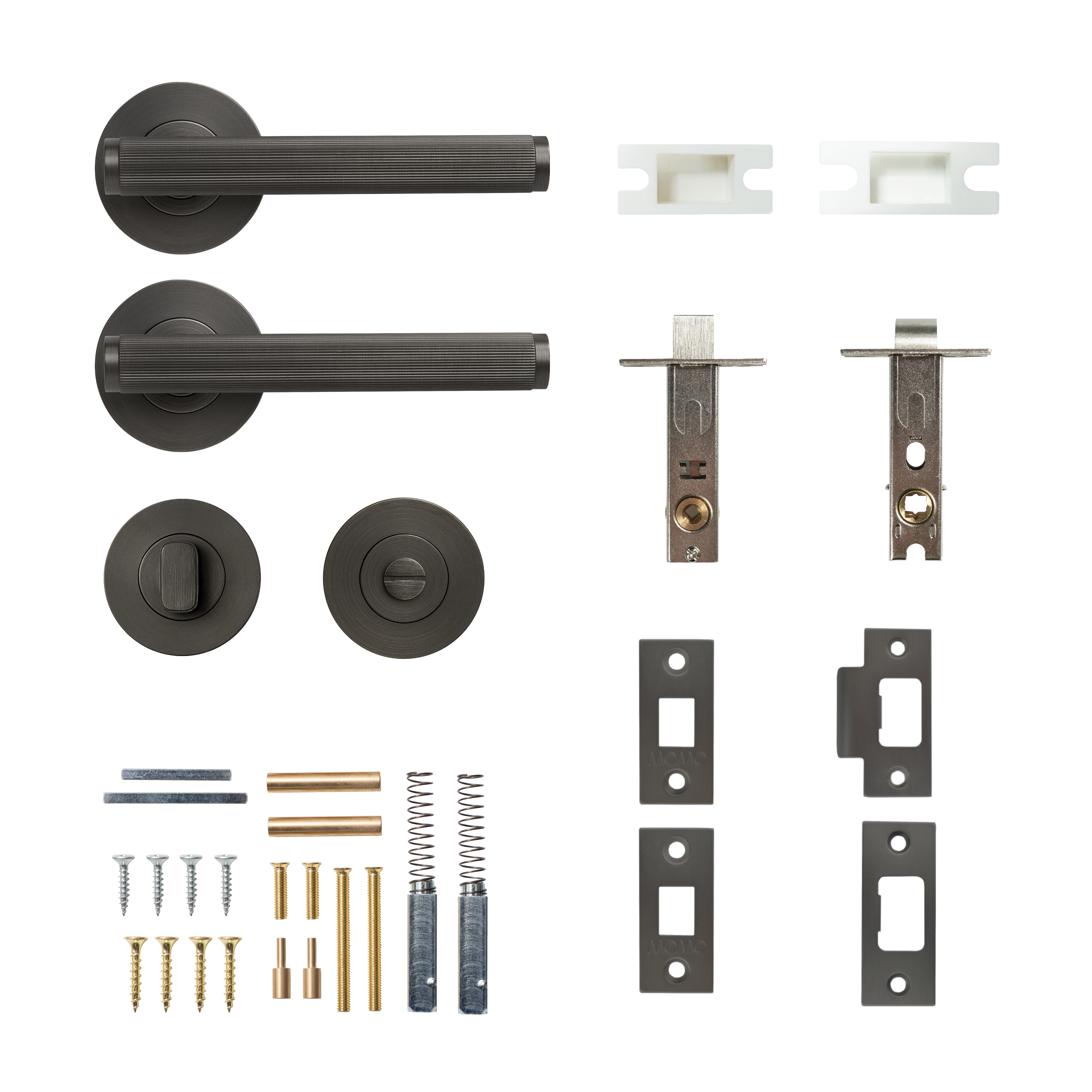Momo Bellevue Solid Brass Lined Tubular Latch Privacy Lever Set In Gunmetal
