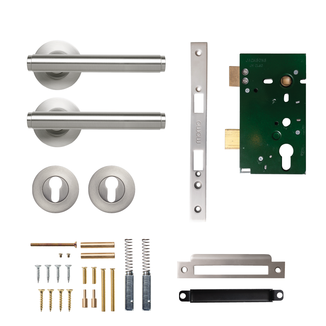 Momo Bellevue Solid Brass Plain Lever Entrance Set In Dull Brushed Nickel