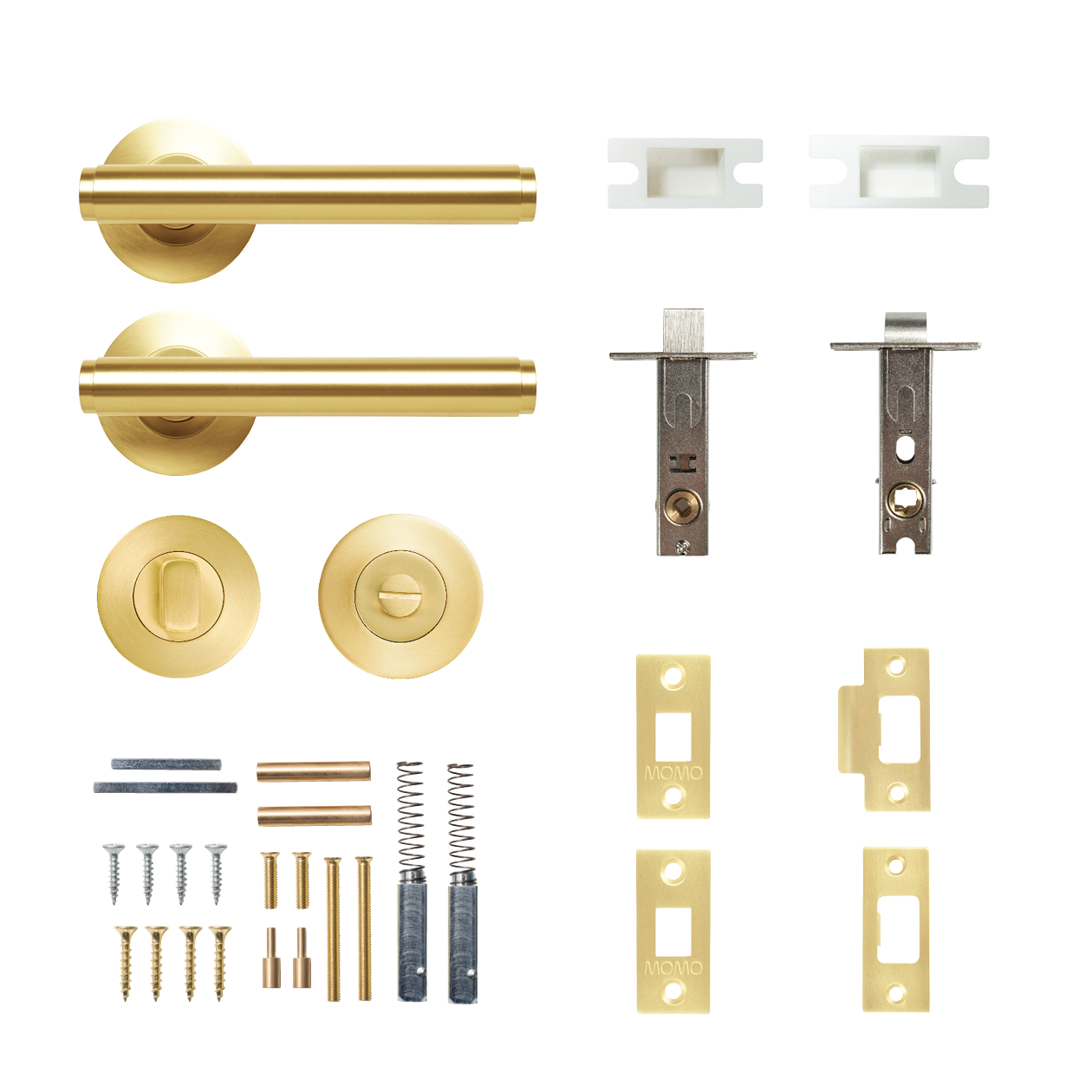 Momo Bellevue Solid Brass Plain Tubular Latch Privacy Lever Set In Brushed Satin Brass