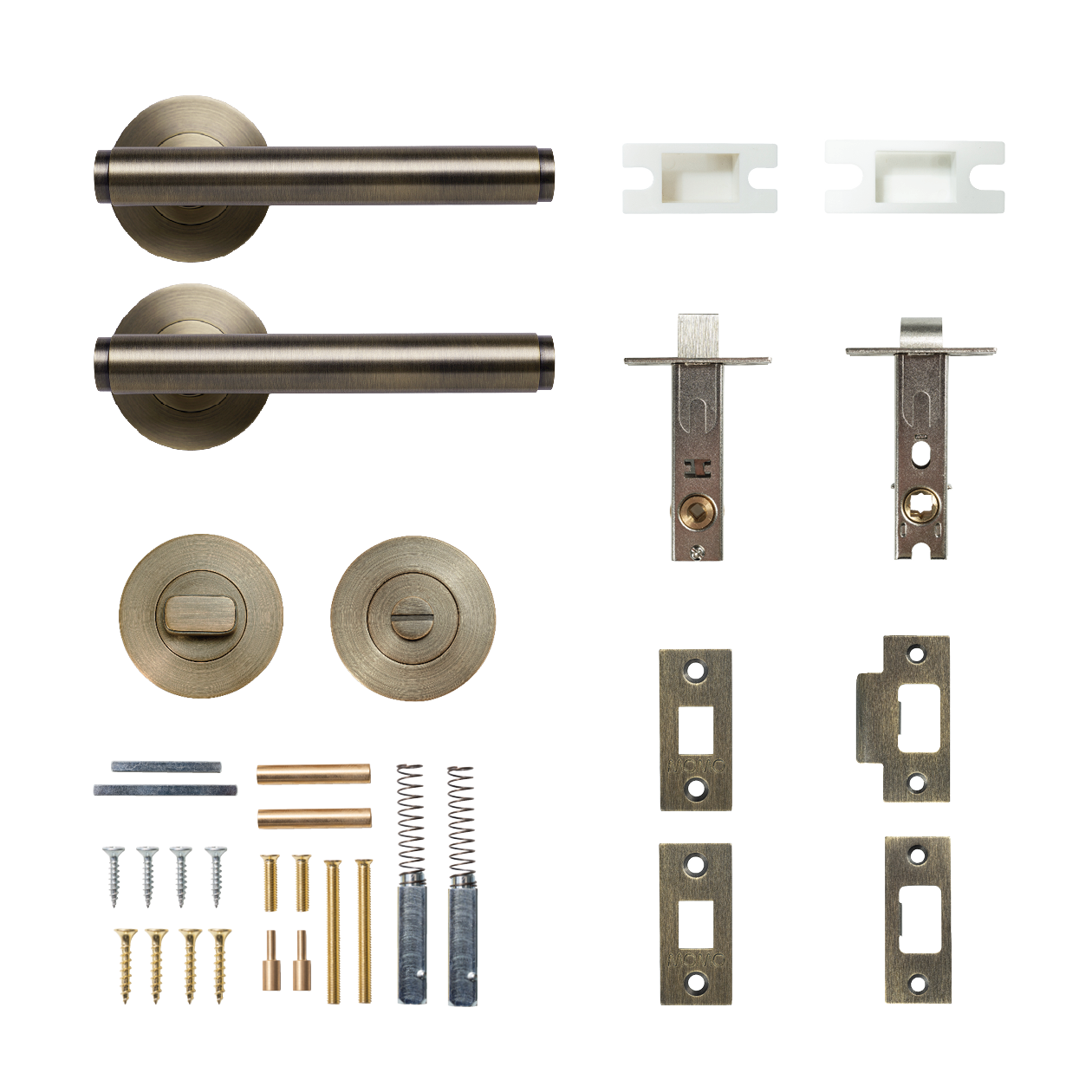 Momo Bellevue Solid Brass Plain Tubular Latch Privacy Lever Set In Dark Brushed Brass