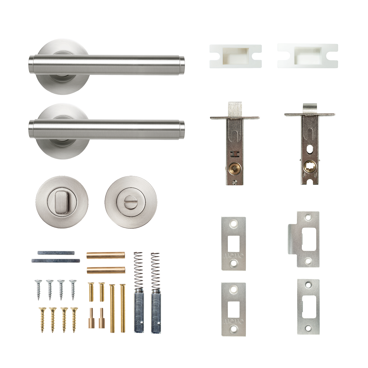 Momo Bellevue Solid Brass Plain Tubular Latch Privacy Lever Set In Dull Brushed Nickel
