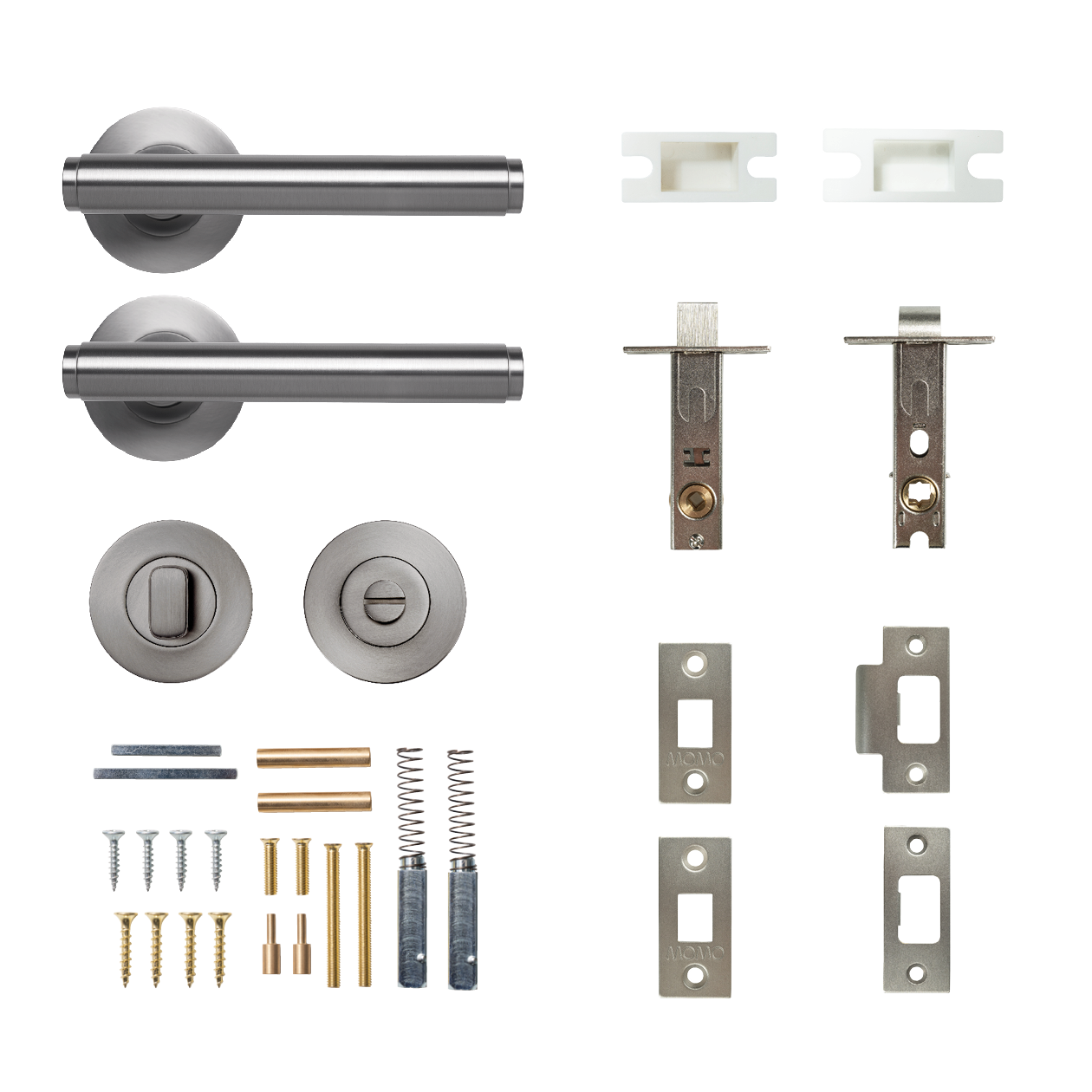 Momo Bellevue Solid Brass Plain Tubular Latch Privacy Lever Set In Dull Brushed Nickel