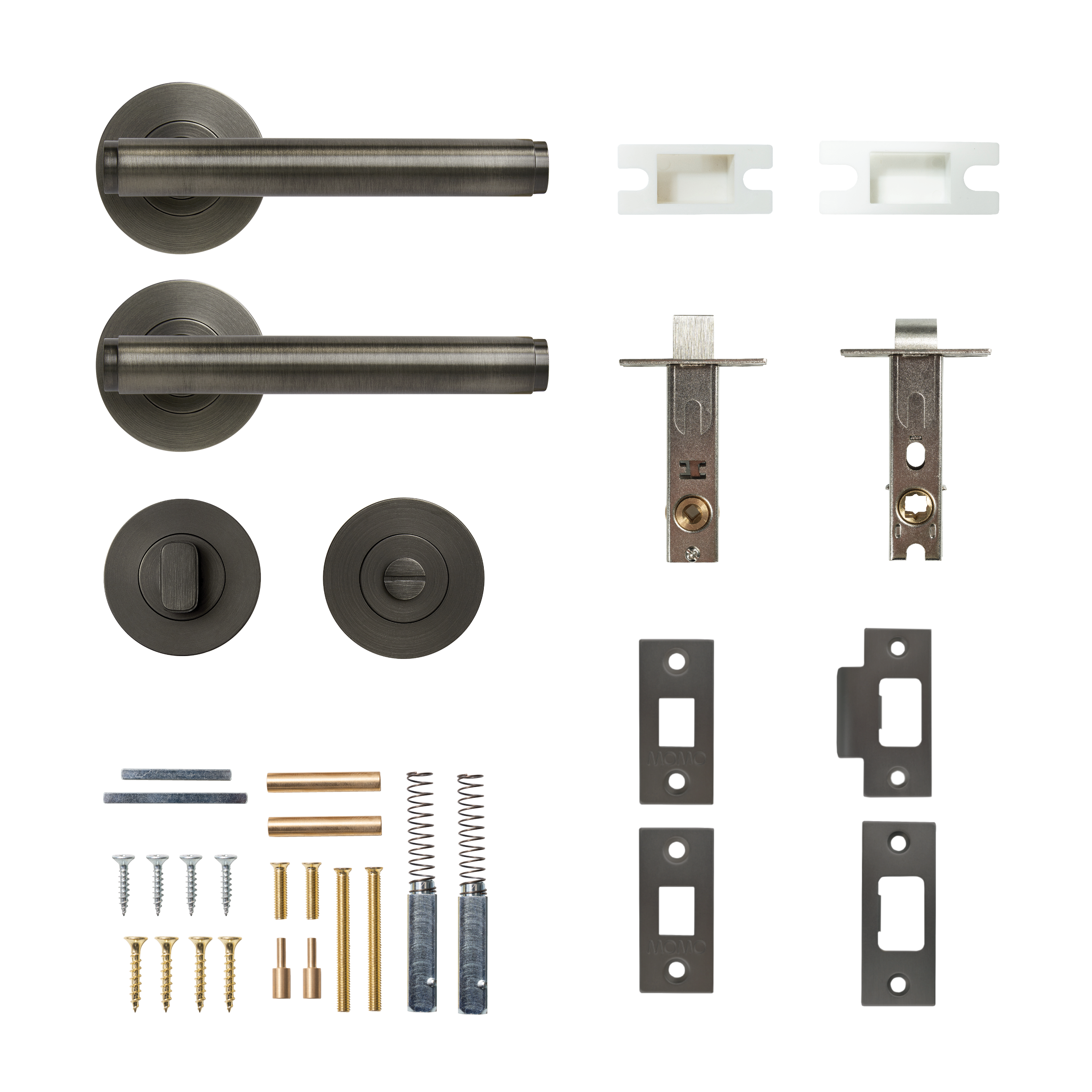 Momo Bellevue Solid Brass Plain Tubular Latch Privacy Lever Set In Gunmetal