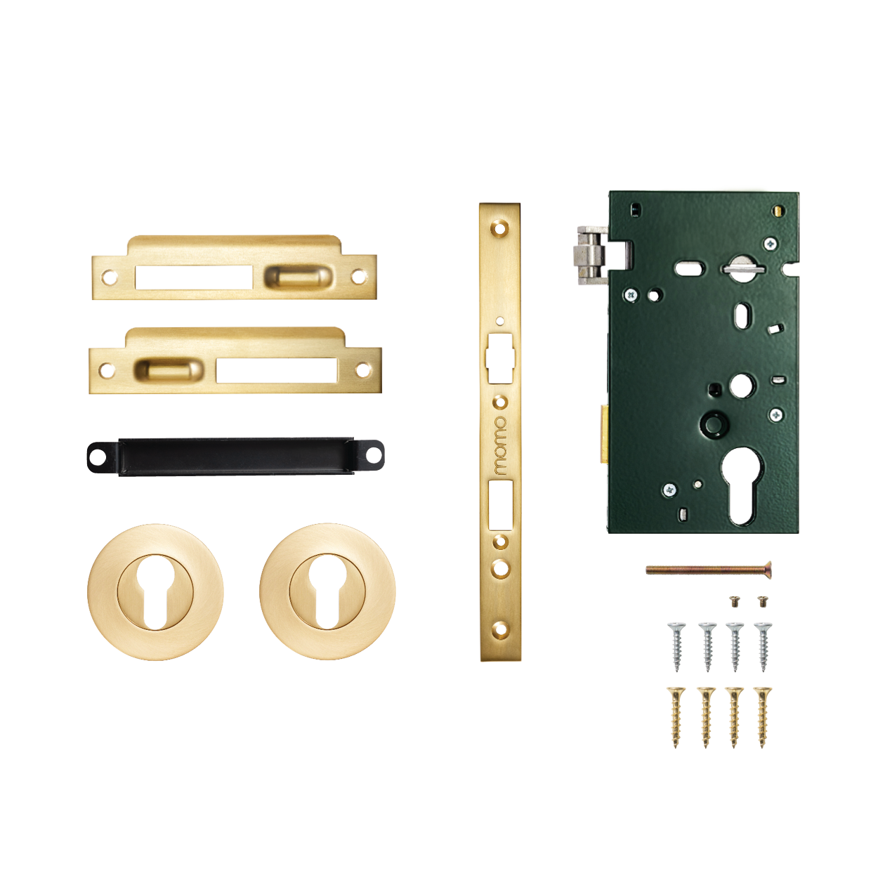 Momo Solid Brass Roller Mortice Entrance Set In Brushed Satin Brass