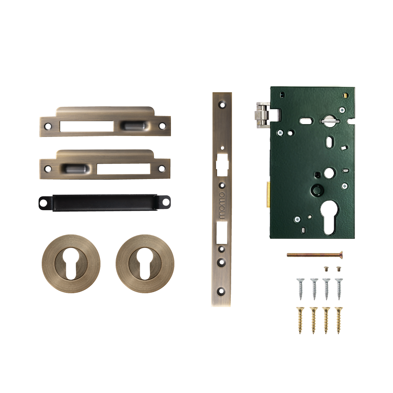 Momo Solid Brass Roller Mortice Entrance Set In Dark Brushed Brass