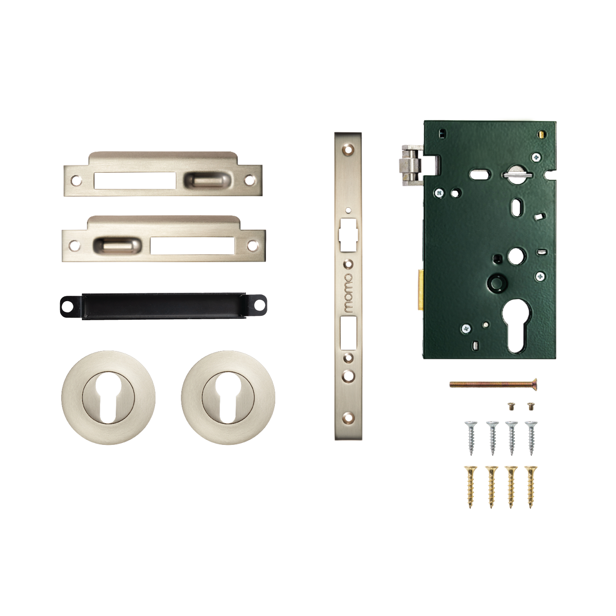 Momo Solid Brass Roller Mortice Entrance Set In Dull Brushed Nickel