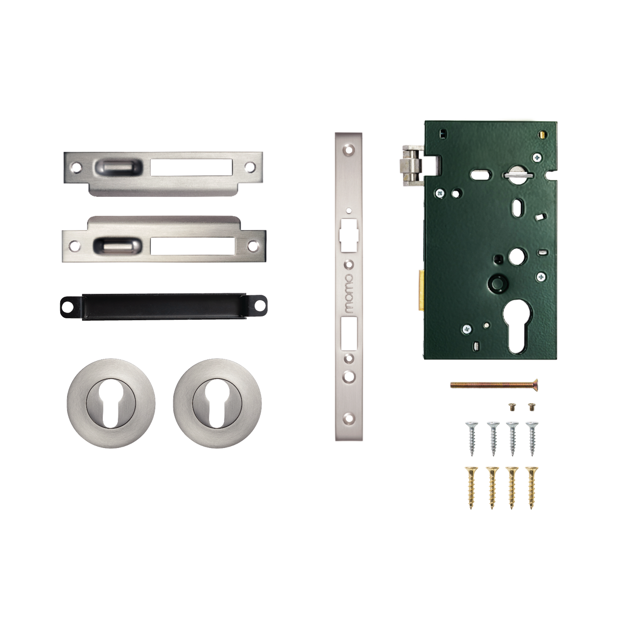 Momo Solid Brass Roller Mortice Entrance Set In Dull Brushed Nickel