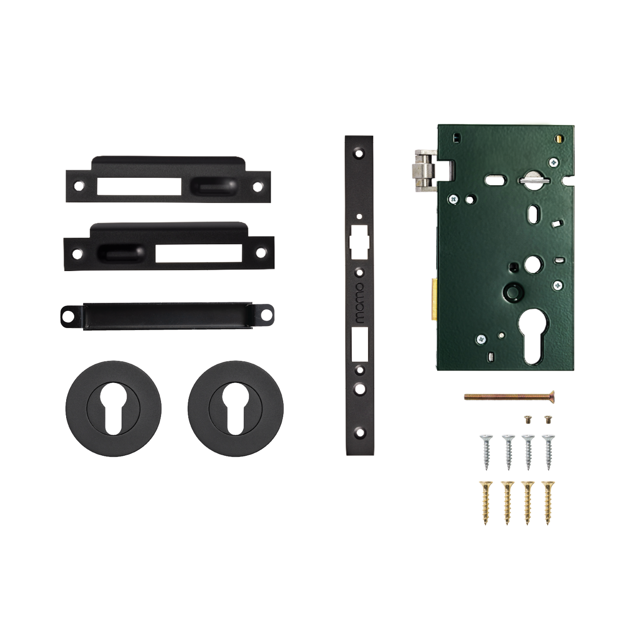 Momo Solid Brass Roller Mortice Entrance Set In Matt Black