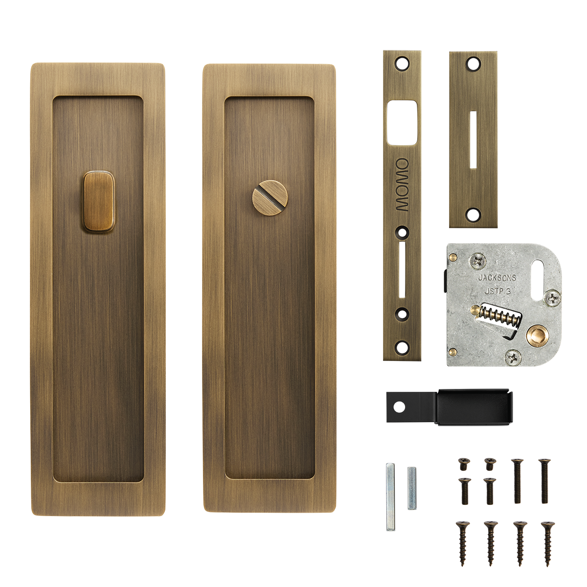 Momo Cavity Slider Flush Pull Privacy Lock kit In Dark Brushed Brass (4)
