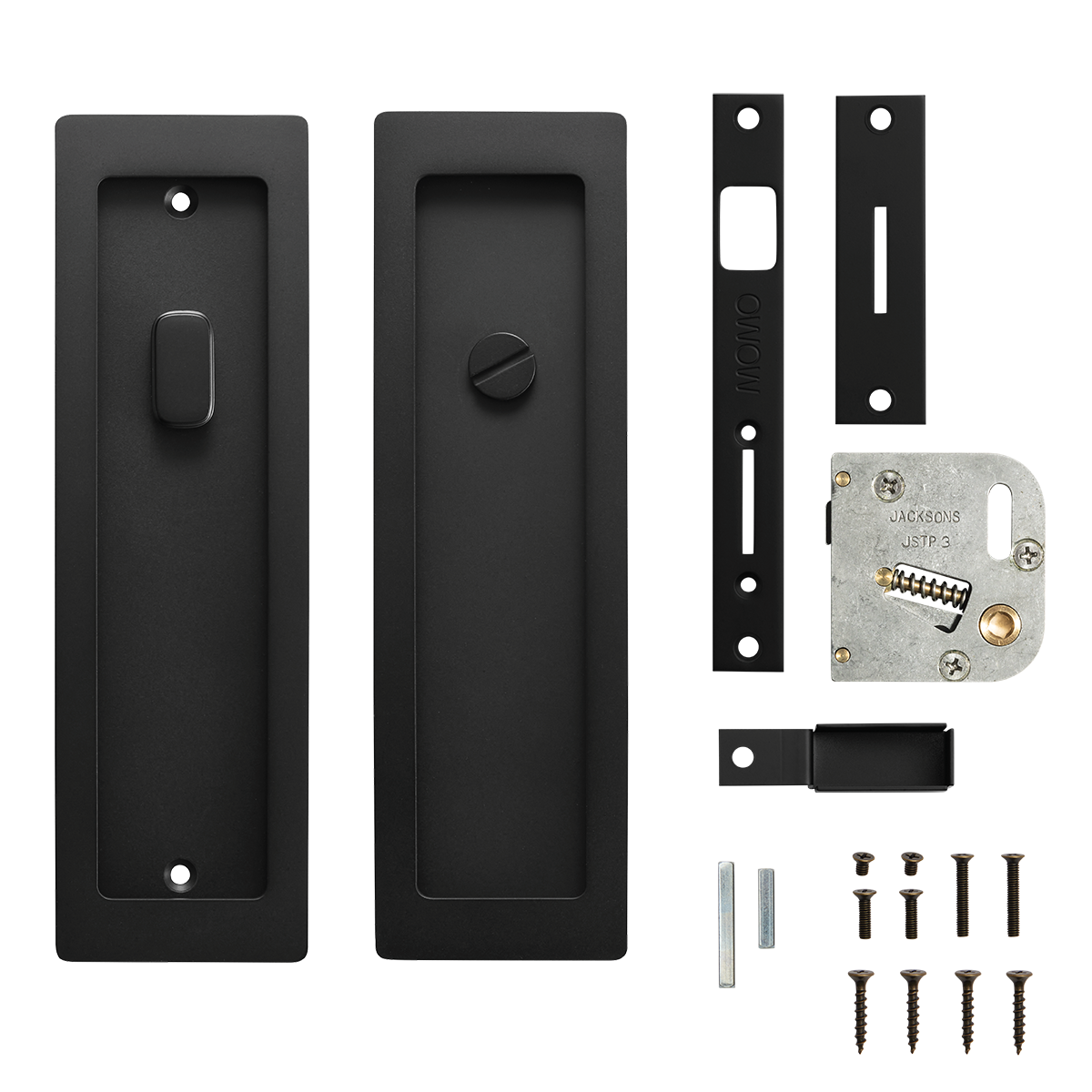 Momo Cavity Slider Flush Pull Privacy Lock kit In Matt Black (4)