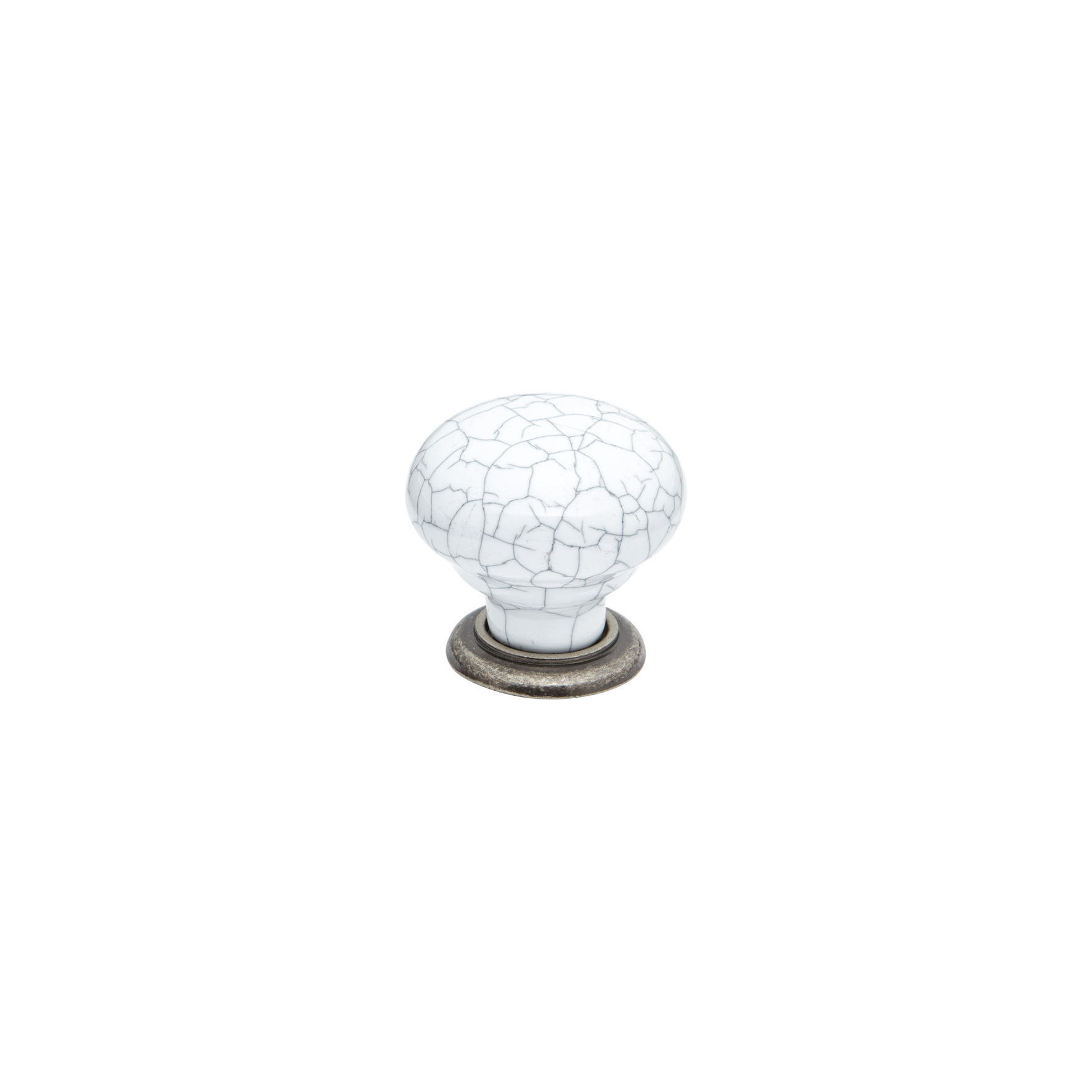 Momo Trianon Round Knob 35mm in White Crackle & Pewter