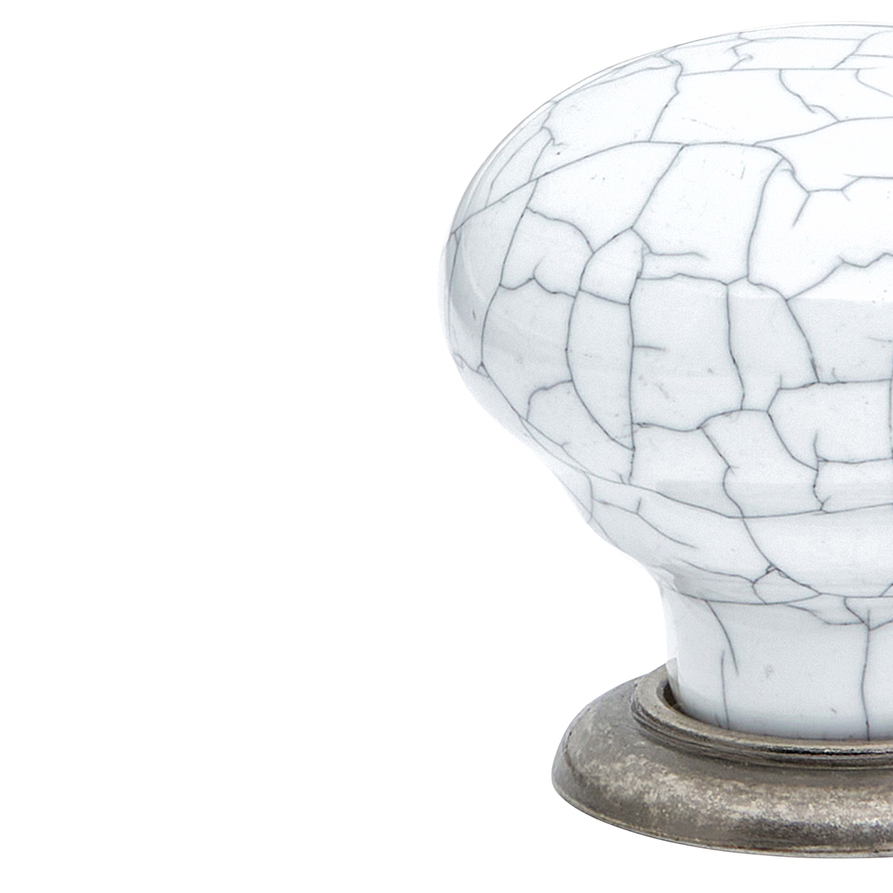 Momo Trianon Round Knob 35mm in White Crackle & Pewter (2)