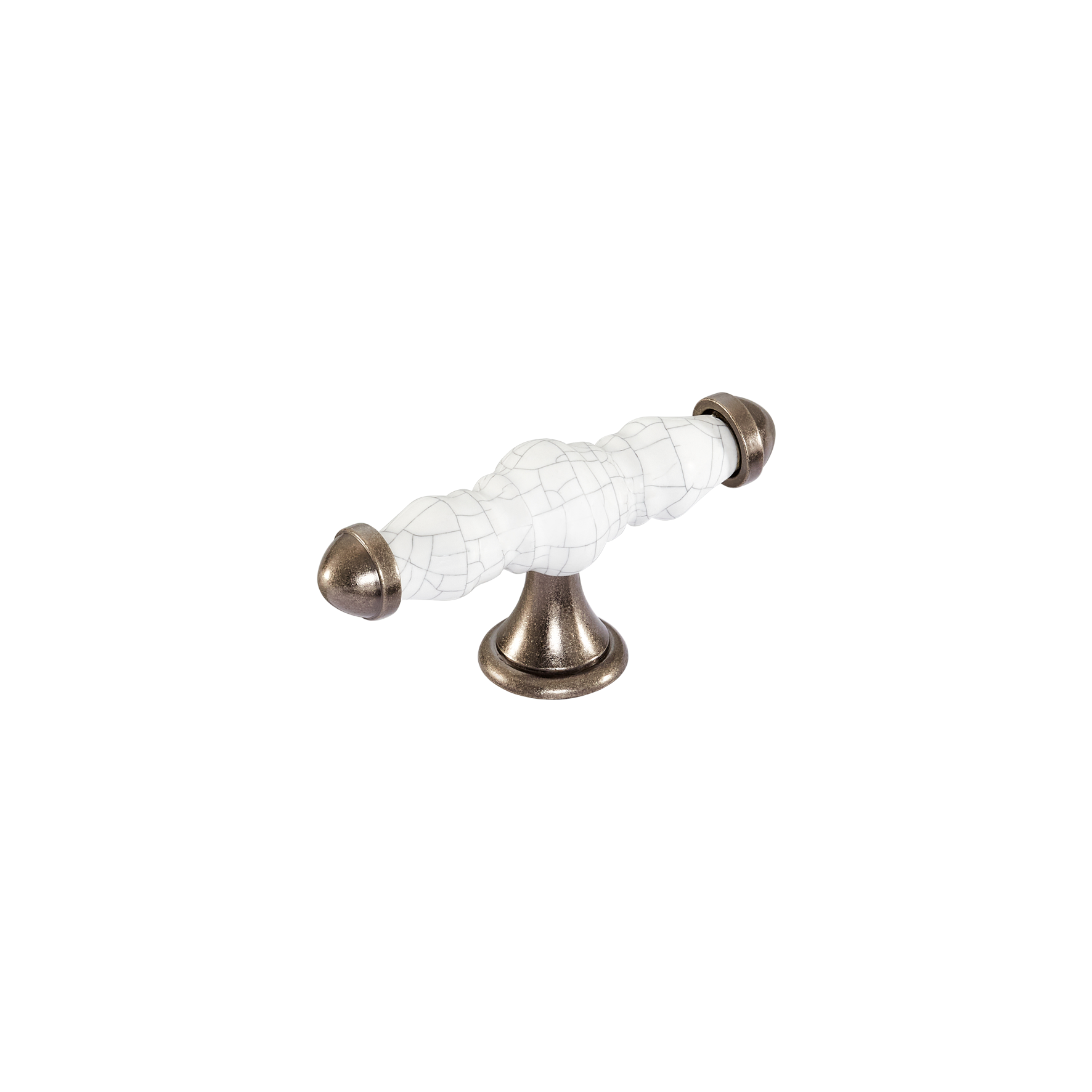 Momo Trianon T Knob 90mm in White Crackle & Pewter
