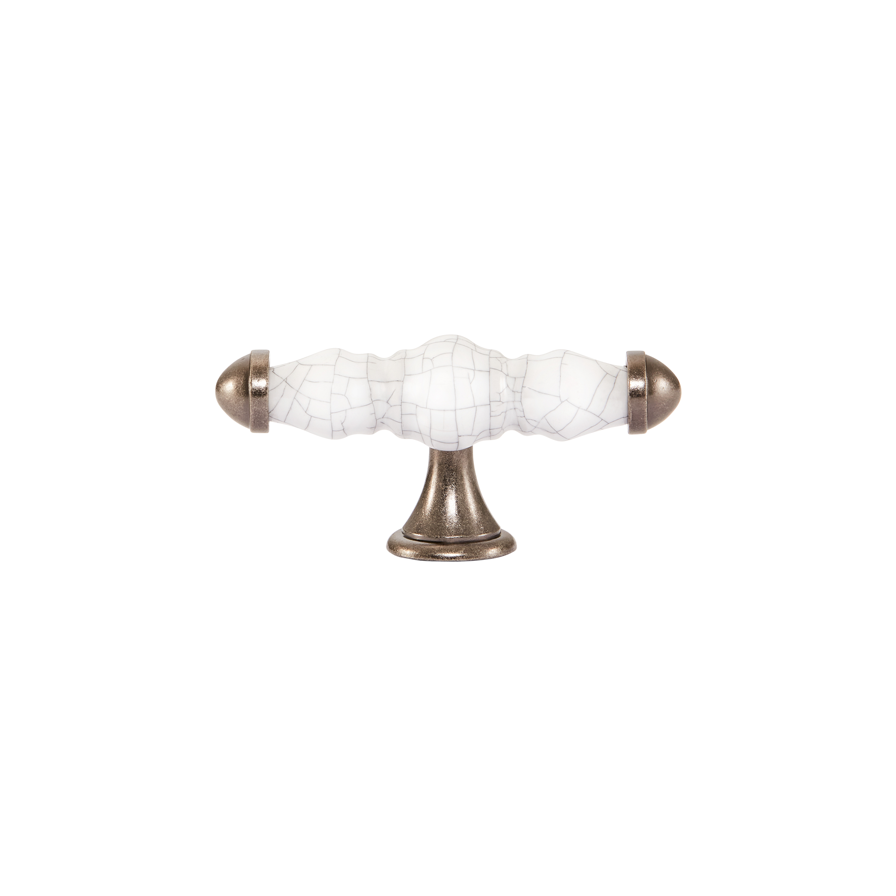 Momo Trianon T Knob 90mm in White Crackle & Pewter (1)