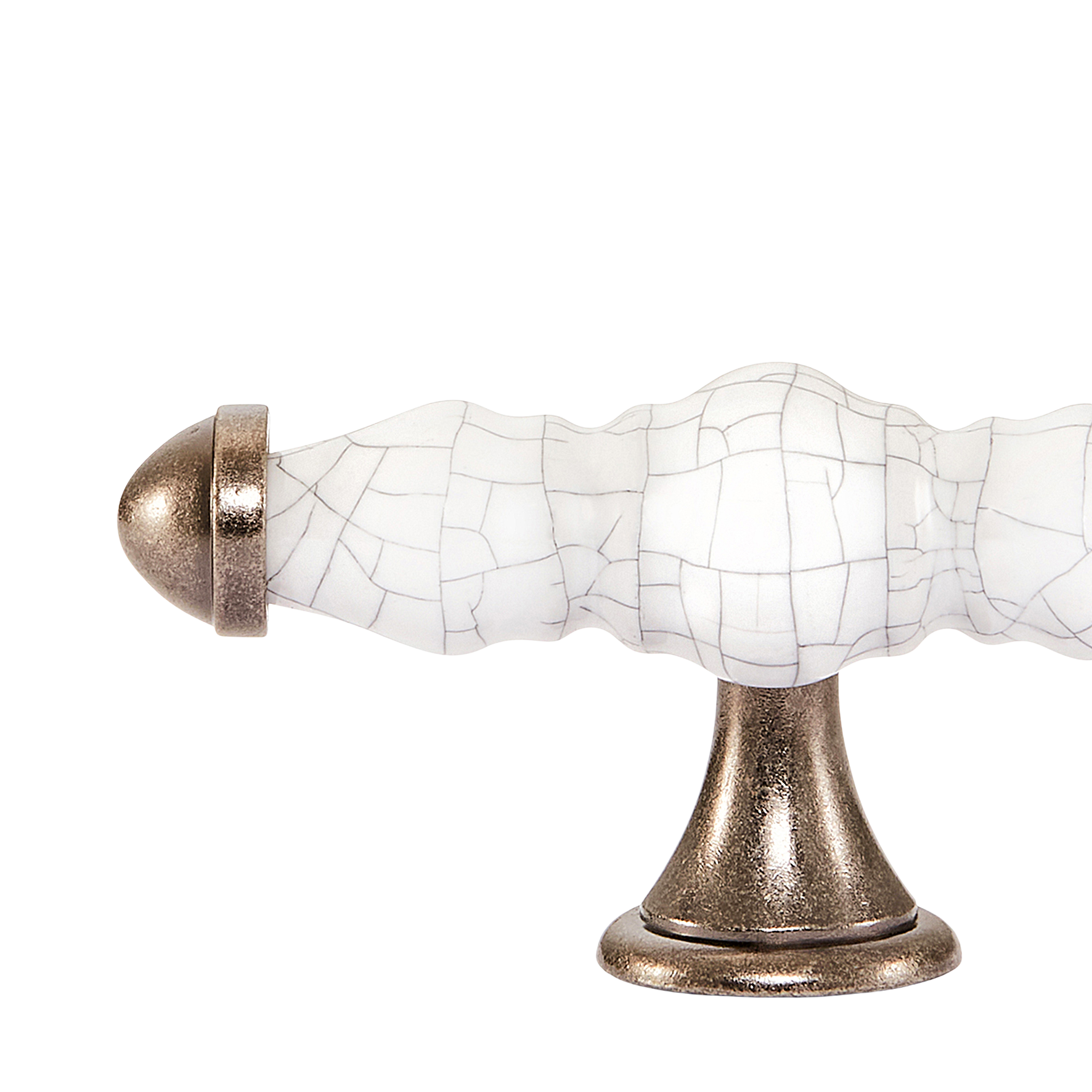 Momo Trianon T Knob 90mm in White Crackle & Pewter (2)