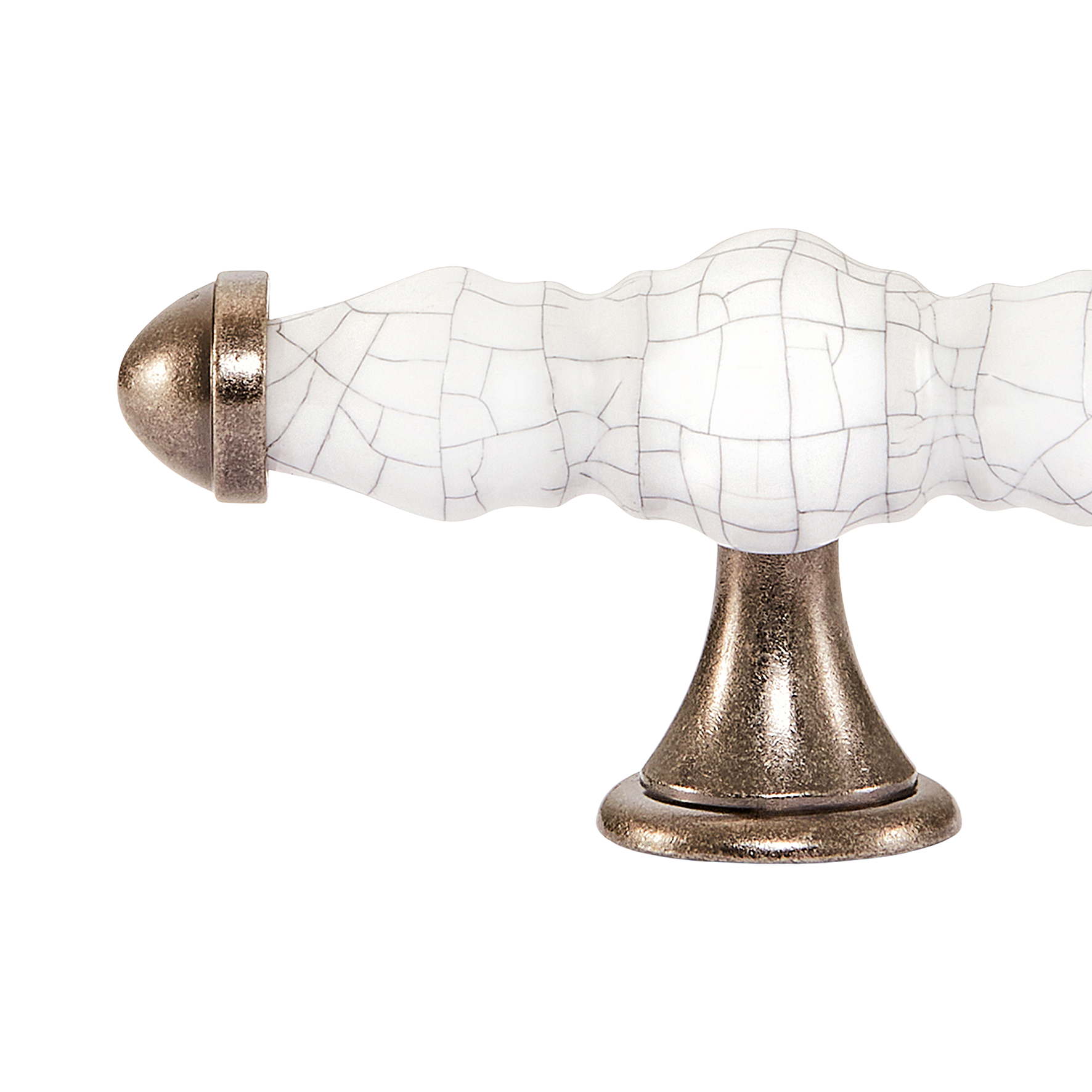 Momo Trianon T Knob 90mm in White Crackle & Pewter (2)