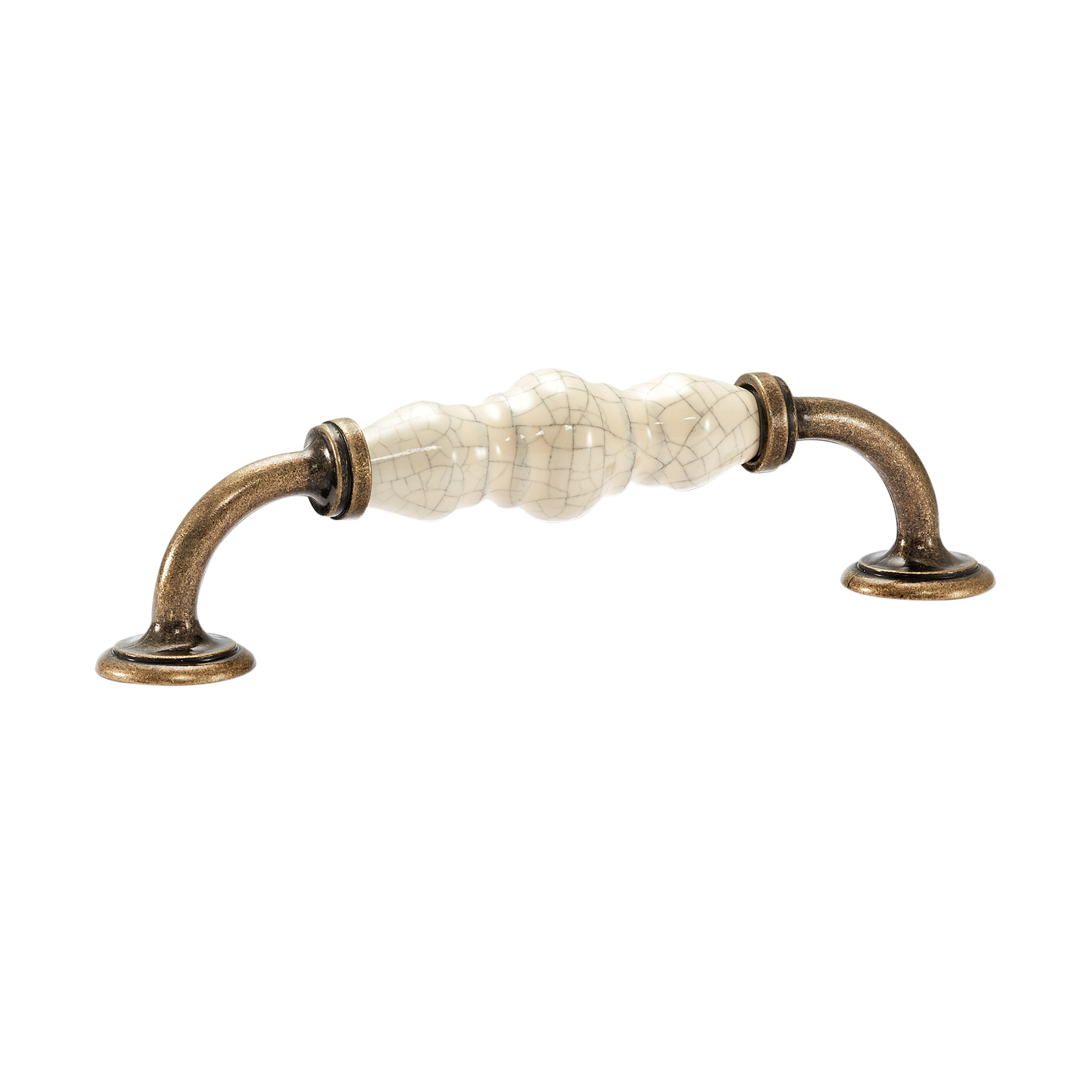 Momo Trianon D Handle 128mm In Cream Crackle & Antique Brass