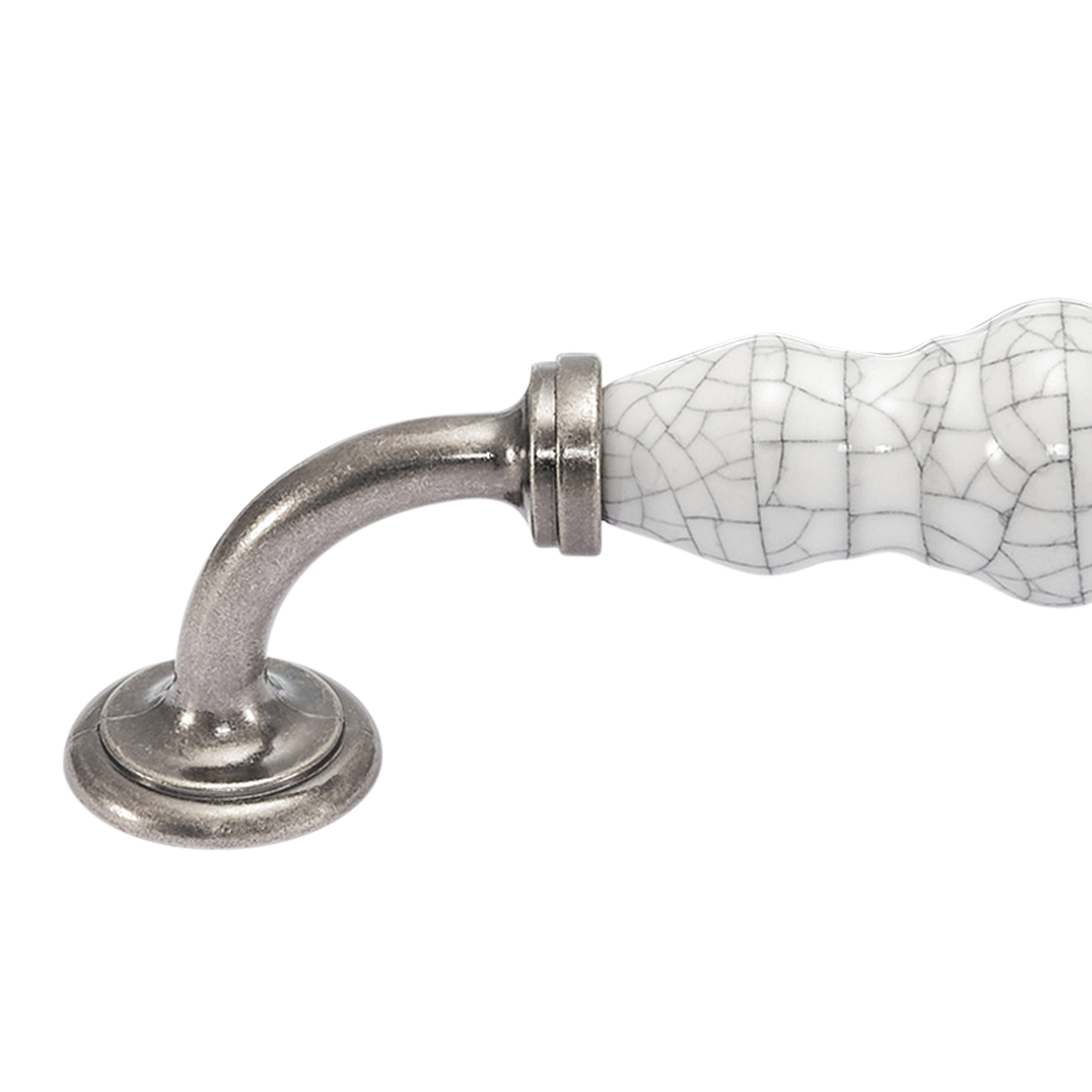 Momo Trianon D Handle 128mm in White Crackle & Pewter (2)